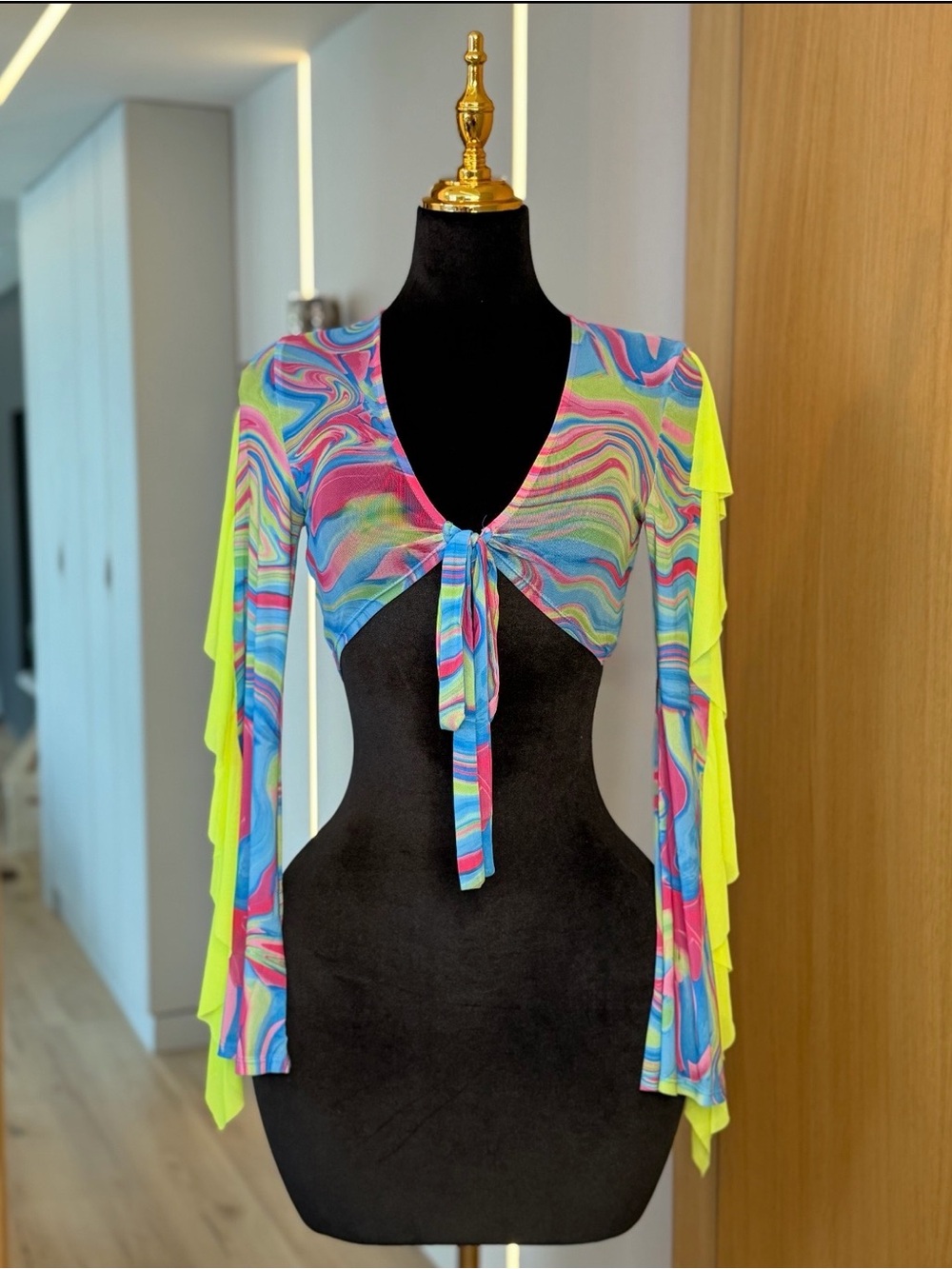 IHeartRaves Psychedelic Mesh Tie Front Top | Rave Fairy Muse